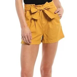 Every Paperbag Shorts Mustard Yellow Women’s Sz 4 Front Tie Cotton High Rise